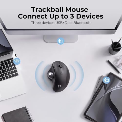 seenda Wireless Trackball Mouse, Ergonomic Bluetooth Rollerball Mouse,Black