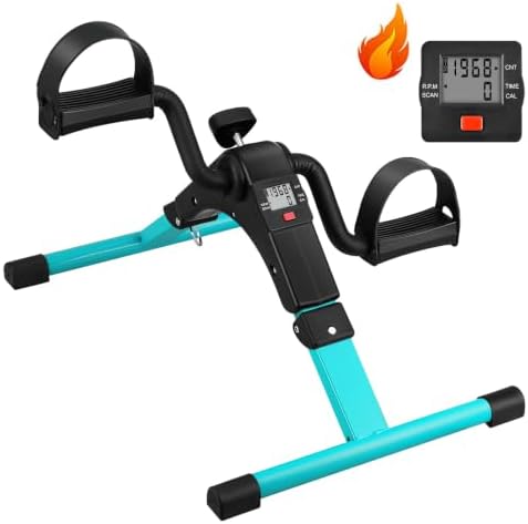 Folding Pedal Exerciser - Mini Exercise Bike Under Desk Bike Pedal Exerciser with LCD Display for Arms and Legs Workout, Portable Desk Bike Peddler Machine for Adults & Seniors