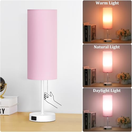 Dott Arts 18" Table Lamp for Bedroom, 3-Color Bedside Lamps with Pull Chain
