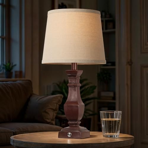 ROTTOGOON Dimmable Table Lamps Set of 2, Rustic Farmhouse Table Lamps for Living Room Bedroom, Bedside Desk Lamps for end Tables, Touch Lamps for nightstand, 9W Bulbs Included, 22", Antique Red