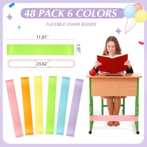 Sratte 48 Pcs Chair Bands for Kids with Fidgety Feet, ADHD Tools,Macaron