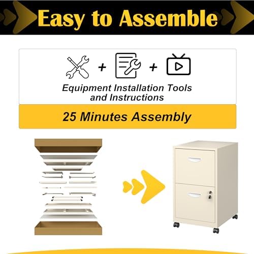 SteeLoong 2 Drawer File Cabinet,Metal Mobile File Cabinet with Lock Cream