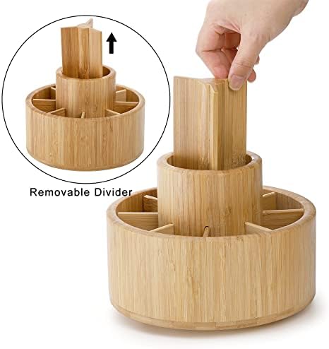 SOUJOY Bamboo Pen Holder Organizer, 360°Rotating Art Supply Organizer with 11 Compartments, Color Pencil Storage Caddy, Hold 200+ Pencils, Office Desk Stand Box for Marker Pens, Pencil, Art Brushes