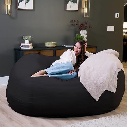 Big Joe Fuf 7Ft Giant Foam Bean Bag Chair, Oversized Couch with Removable Cover for Kids, Teens, Adults, Onyx Lenox, Durable Woven Polyester, 7 Foot Giant