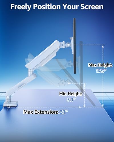 Single Monitor Mount for 32 27 24 22 inch Screen, Monitor Arm Holds 4.4-22 lbs, Monitor Desk Mount, Gaming & Home Office Use, VESA 75x75mm & 100x100mm, Pro White