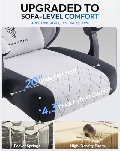 Dowinx Gaming Chair, Fabric Gaming Chairs for Adults with Pocket Spring Cushions and Lumbar Support, Ergonomic Massage Computer Chair with Footrest for Big and Tall, Gray