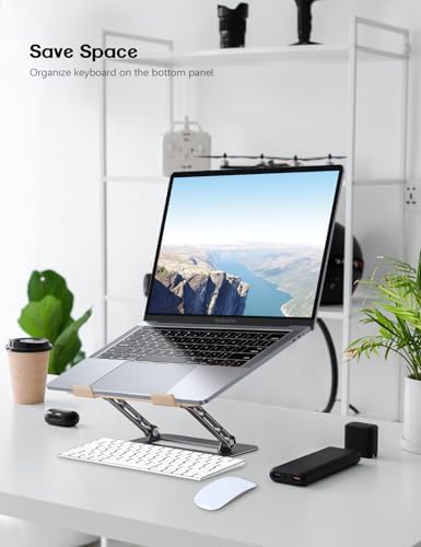 Aoviho Adjustable Laptop Stand for Desk,Portable Laptop Stand Holder and Riser,Foldable Aluminum Notebook Computer Stands for MacBook Air Pro HP Lenovo Dell Samsung, 10-15.6 inch,Moonlit Gold Noir