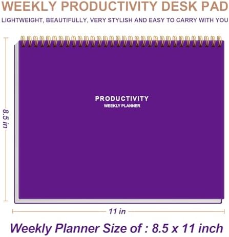 Weekly Productivity Planner - 8.5" x 11" Dashboard Desk Notepad Has 6 Focus Areas to List Tasks for Goals, Projects, Clients, Academic or Meal-Organize Your Daily Work Efficiently, 54 Weeks, Purple