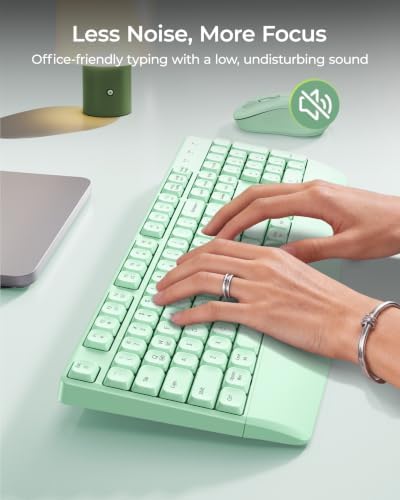 seenda Wireless Bluetooth Ergonomic Keyboard Mouse Combo, Full Size, Green