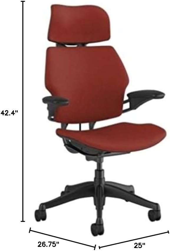 Humanscale Freedom Office Chair with Headrest - Ergonomic Work Chair with Standard Height Adjustable Duron Arms - Wheels for Carpet - Graphite Frame with Parma Red Corde 4 Fabric