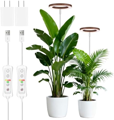 yadoker Grow Light for Large Indoor Plants, Full Spectrum LED Plant Light, Height Adjustable for Tall Plants, Auto On/Off Timer, 5V Safe Low Voltage Walnut Grain Grow Lamp for Home & Office