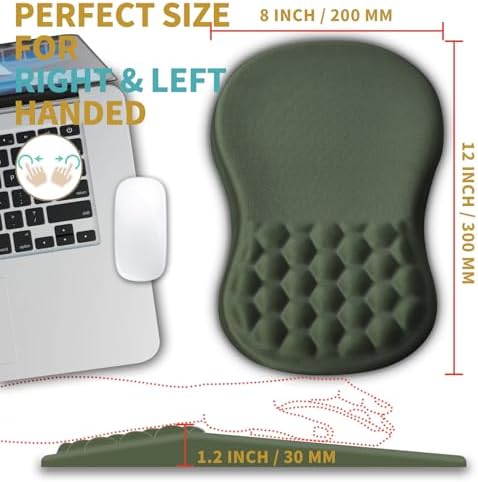 Hokafenle Ergonomic Mouse Pad Wrist Support with Massage Design, Wrist Rest Pain Relief Mousepad with Memory Foam&Non-Slip PU Base, Mouse Pads for Wireless Mouse & Desk (12x8 inch,Olive Green)