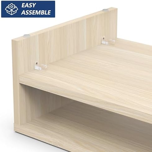 FITUEYES Wooden Monitor Stand Riser, 2-Tier Desk Storage Shelf, Oak