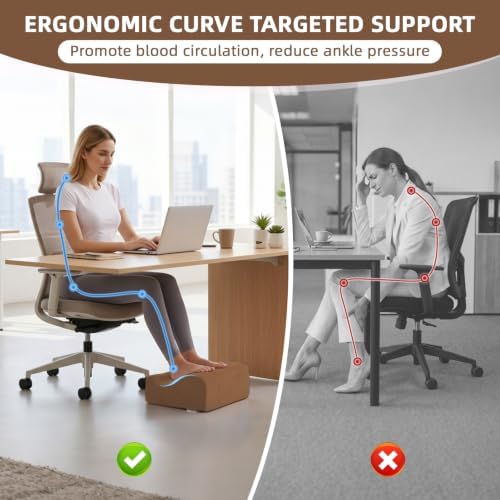 Work Foot Rest Under Desk,Ergonomic Footrest&Washable Cover Brown