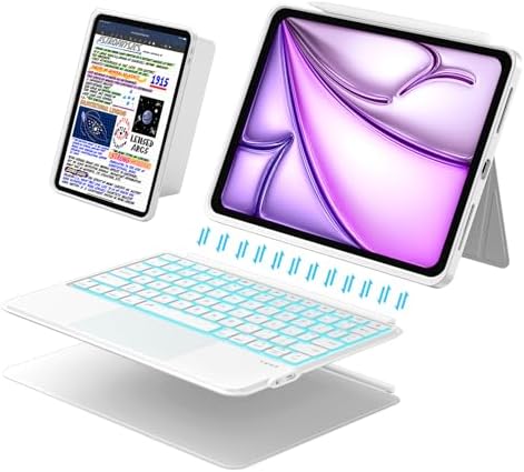 iPad Air 13 inch Case Keyboard (M4/M3/M2, 2026/2025/2024), Keyboard for Pro 12.9 6/5/4/3rd Gen, Magnetic Detachable, Trackpad, 7-Color Backlit, Landscape/Portrait, Adjustable Stand (White)
