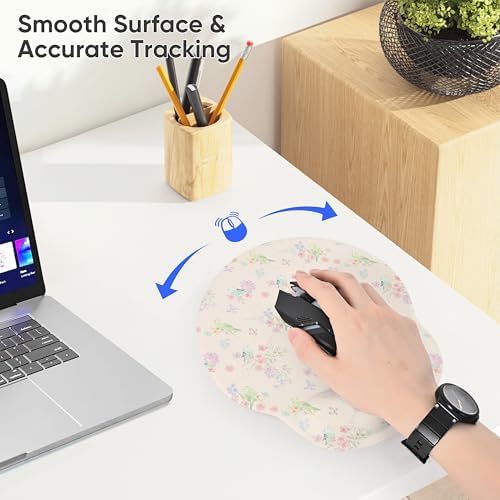 RICHEN Ergonomic Mouse Pad with Wrist Support,Non-Slip Rubber Base for Computer Laptop & Mac,Lightweight Rest for Home,Office & Travel (Pink Flowers Birds)