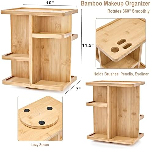 Sorbus Bamboo Makeup Organizer, Rotating Cosmetic Storage for Vanity (Tan)