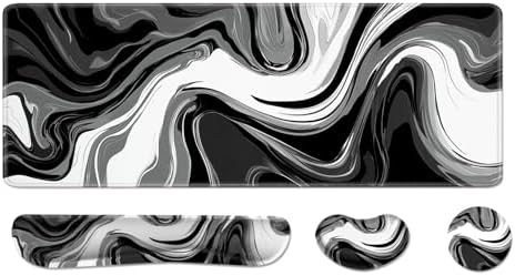 Desk Pad and Keyboard Wrist Rest, Large Mouse Pad + Keyboard Pad+Mouse Wrist Support, Non-Slip Desk Mat Protector for Office, Home 31.5×11.8 Inches Black & White Abstraction