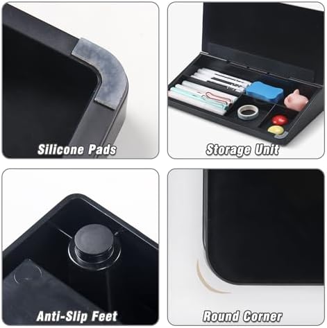 SELEAD Desktop Glass Whiteboard with Storage, 5 Markers and 1 Eraser, Black