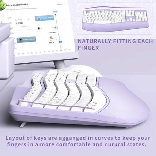 Wireless Keyboard and Mouse Combo,2.4G Ergonomic Wave Keys(Purple)