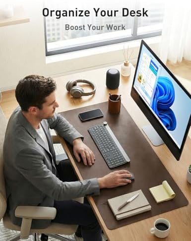 Aothia Faux Leather Desk Mat - Large Mouse Pad, Non-Slip PU Leather Blotter, Waterproof Writing Surface for Office and Home (Coffee 55" x 24")