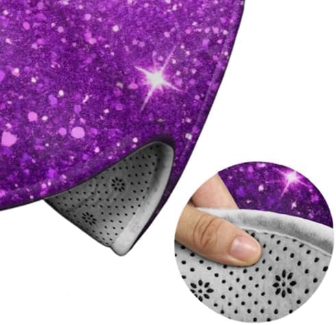 Room Sofa Yoga Soft Round Carpet, Home Decor Non Slip Kitchen Office Circle Rug, Machine Washable Modern Round Area Rug Beautiful Dark Purple Shining Glitter Sparkles Pattern