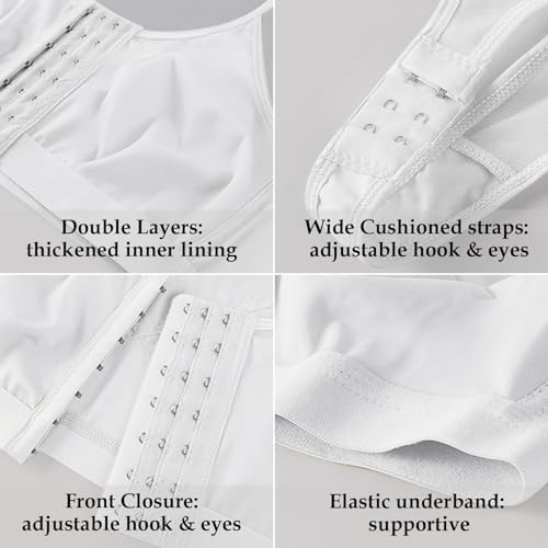 J-pone Front Closure Posture Corrector Bra Back Support Wireless Comfy Unlined Bras Full Coverage Bra with Nipple Covers