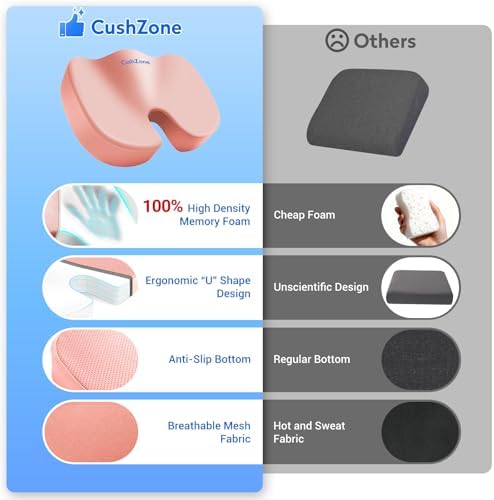 CushZone Memory Foam Seat Cushion for Office, Car & Wheelchair, Pink