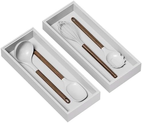 Lixple Bamboo Kitchen Drawer Organizer, 2 Pack, 15" x 6" x 2", White