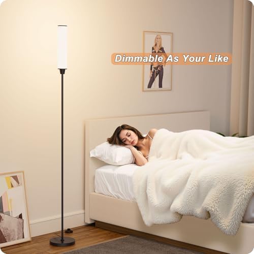 Nukanu Floor Lamp with Remote Control,Black,Linen lampshade