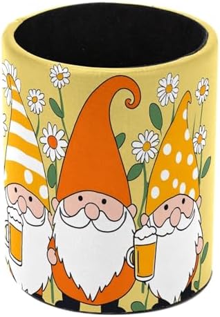 Gnomes Daisy Pen Holder Pencil Organizer Cute Pencil Cup Desk Decor Makeup Brush Holder PU Multifunctional Office Supplies for Home Classroom School