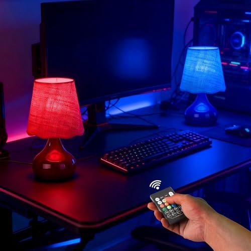 Cordless Table Lamp Rechargeable, Navy Blue Mini Bedroom Lamps for Bedside Nightstand, Rattan Shade Small Table Lamps for Small Spaces for Kitchen Counter, Bookshelf, Home Office, Living Room, Dorm