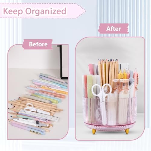 SKYDUE Rotating Pencil Pen Holder, Pen Organizer with 5 Slots - Aesthetic Desk Organizer and Accessories for School, Home, Office Supplies