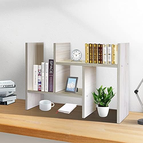 J.M.Deco Desktop Organizers and Storage for Office, Adjustable Desk Organizer Shelf Double H Display, True Natural Stand Shelves, Desktop Organizer White Wood Tone