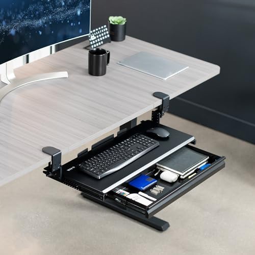 VIVO Black Clamp-on 27x11 in Keyboard Tray, Storage Drawer, MOUNT-KB05HB-DR