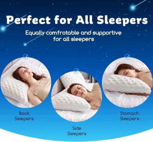 KUCEY Cooling Side Sleeper Pillow for Neck and Shoulder Pain, Luxury Shredded Memory Foam Curved Bed Pillows for Sleeping Set of 2- Adjustable Standard Size- Washable Cover Crescent White