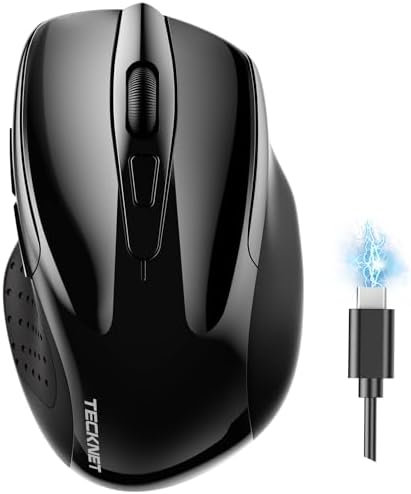 TECKNET Wireless Mouse, BT 5.0/2.4G, Rechargeable 6-DPI Silent, Black