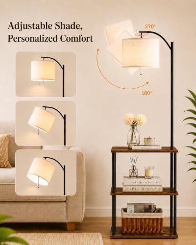 GERGO Floor Lamp with Table, Side Table for Living Room, 3 CCT 9W LED Bulb