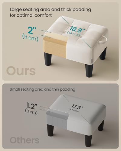 SONGMICS Foot Stool, Small Velvet Ottoman with Thick Cushion
