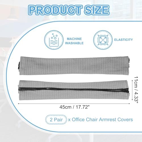 PATIKIL 18x4.3 in Office Chair Armrest Covers, 2 Pair Office Chair Arm Covers Long Computer Chairs Arm Rest Cover with Zipper Removable Rest Slipcover Hand Rest Protector, Light Gray