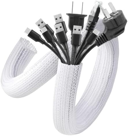 AGPTEK Cable Sleeve, 6.6ft - 1.5 inch Cable Management Cord Hider, White