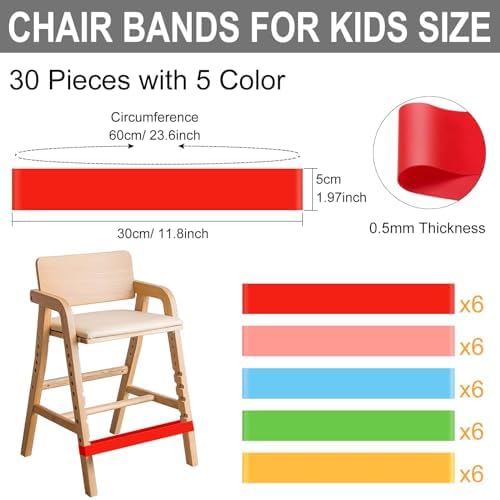 PLULON 30 Pack Chair Bands for Kids with Fidgety Feet Colorful Chair Fidget Bands Desks Stretch Foot Band ADHD Sensory Flexible Bands for Classroom Home