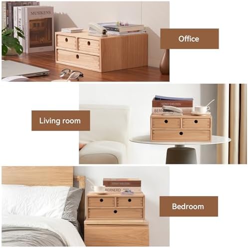 KIRIGEN Wood Desk Organizer with 3 Drawers, Desktop Storage, Natural 23-NA