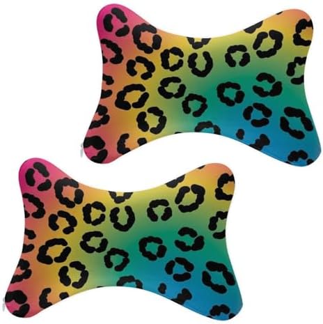 2 Pcs Car Neck Support Pillow Rainbow Cheetah Leopard Print Multi Use Memory Foam Cushion for Driving Travel Home Office Reading