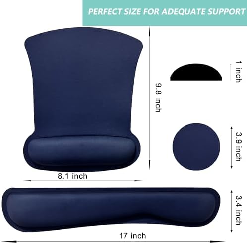 Keyboard Wrist Rest Pad Mouse Pad with Wrist Support Set of 3, Gaming Mousepad with Non-Slip Rubber Base, Ergonomic Memory Foam Mouse Cushion Support for Home Office Laptop Computer, Navy Blue