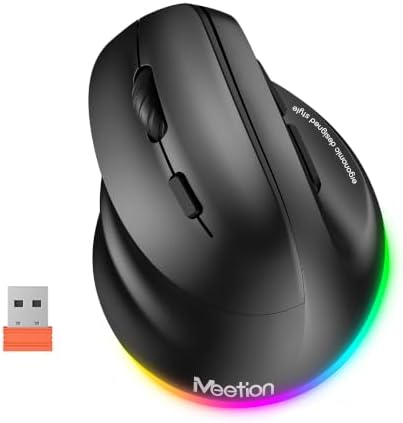 MEETION Left-Handed Ergonomic Mouse, Vertical RGB Design, Black for Left