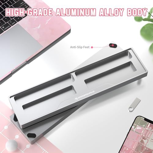 SELORSS x MANBASNAKE 68-key CNC Aluminum Alloy Keyboard Wrist Rest with Partition Storage Case, 2 Acrylic Top Covers, Ergonomic Non-Slip Support for TKL Mechanical Keyboard, Ideal for Office/Home-Pink