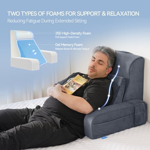 Kayfia Reading Pillow, Gel Memory Foam Back Rest Pillow, 21'', Gray