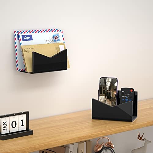 Richboom Acrylic Mail Holder, Envelope Holder for Desk Countertop Letter Holder for Home Office School (1 Section Black)