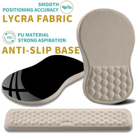 Hokafenle 2 in 1 Ergonomic Mouse Pad Wrist Support & Wrist Rest for Computer Keyboard Set, with Relieve Carpal Tunnel Pain Massage Bulge and Full Memory Gel Design (2In1 Set - Apricot)